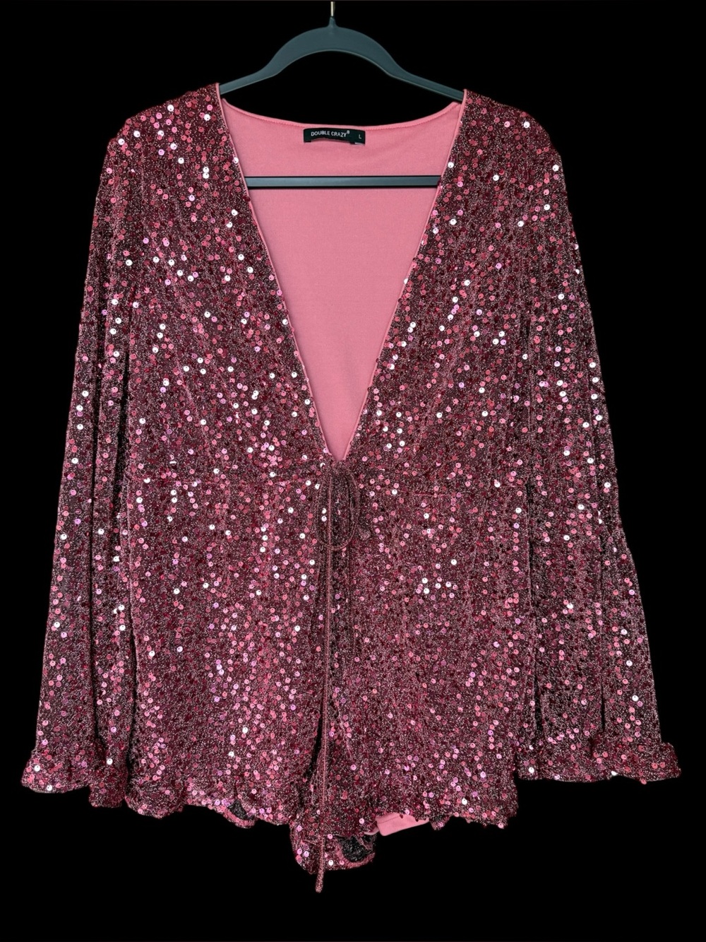 Double D Ranch Rose Pink Sequin Tie-Front Romper Size Large